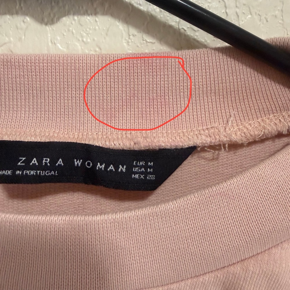 ZARA Pink Gathered Sleeve Sweatshirt Women Medium Crew Neck Casual Pullover - Picture 4 of 15